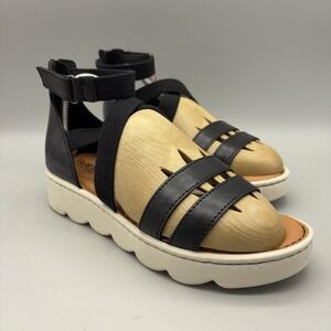 Born Sandals Womens Size 7 Black Leather Strappy Zip Comfort Shoes